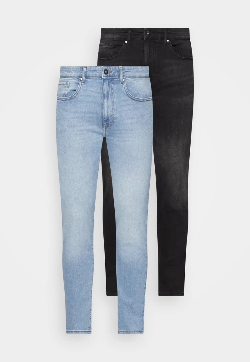 Pier One 2 PACK - Jeans Skinny Fit - Light Blue/black 1 Pier One 2 PACK - Jeans Skinny Fit - Light Blue/black